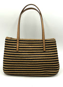 ERIC JAVITS Tan/Black Woven Stripe w/Leather Accents Tote Bag