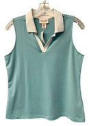 LAURA ASHLEY Aqua w/White Collar S/L Top & Floral Pleated Athletic Skirt 2 PC