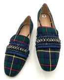 JACK ROGERS Green Multi Tartan Plaid Rhinestone Fringe Flats 9