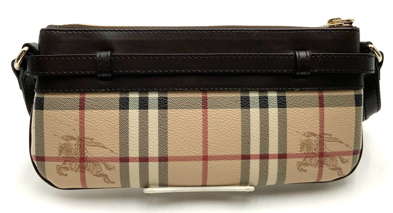 BURBERRY Brown Leather Tan Check Mini Buckle Strap Bag
