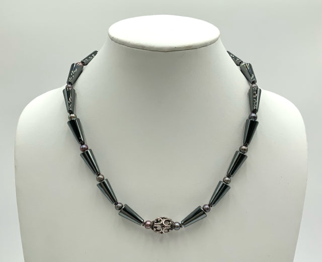 DONNA DRESSLER Sterling, Hematite & Pearl Necklace