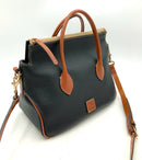 Dooney & Bourke Black Pebbled Leather Tan Trim Satchel