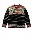 LL Bean Vintage  Black Ivory Red Wool Blend Fair Isle B/D Sweater