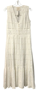 JOHNNY WAS White Crochet Panel V-Neck Tiered S/L Dress