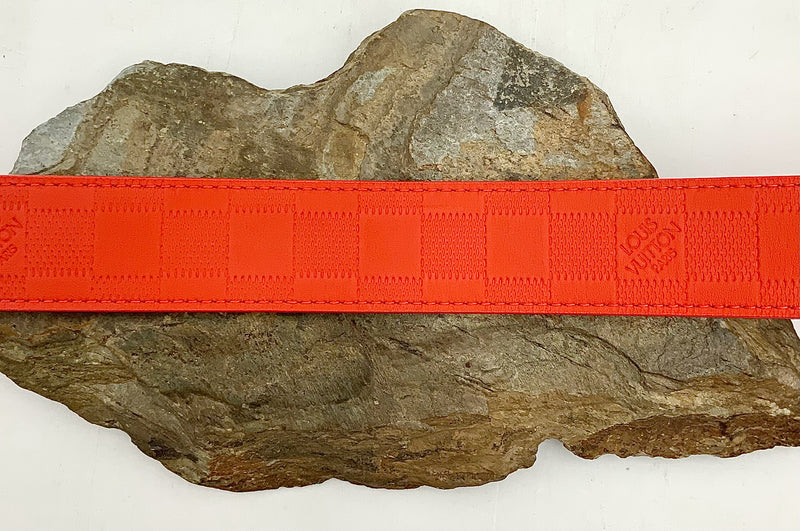LOUIS VUITTON Orange Damier Embossed Leather Belt 90cm