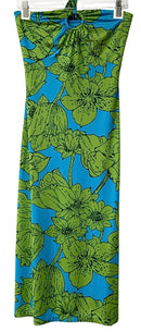 FLORA BEA Green/Blue Floral Jersey Halter Dress