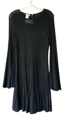 Oscar De La Renta Black/Navy Stripe Bell Sleeve Knit Dress