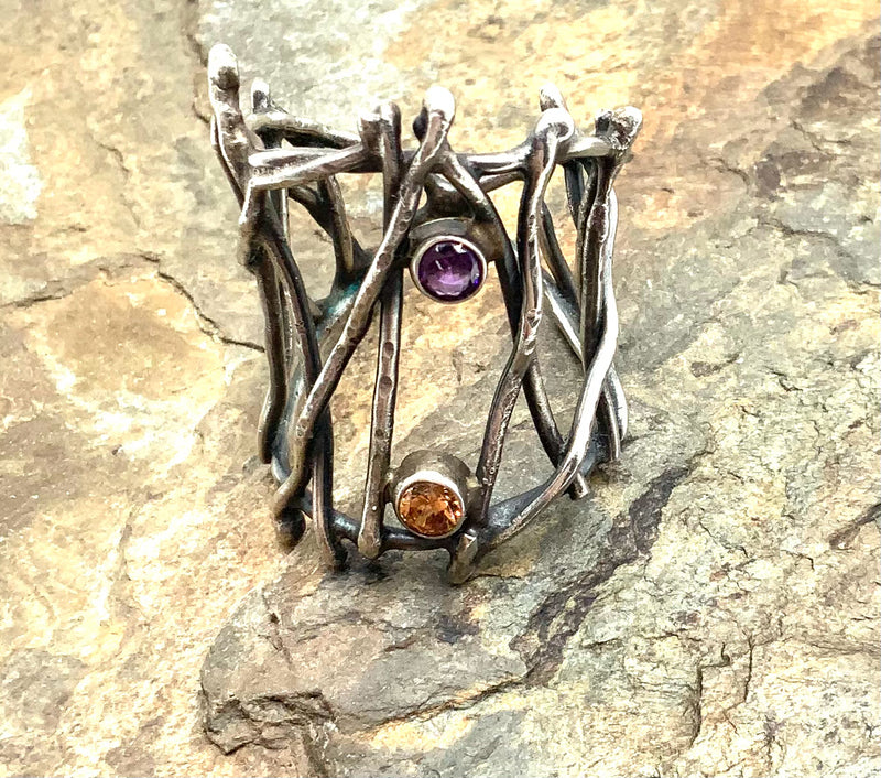 Sterling, Amethyst & Citrine Ring