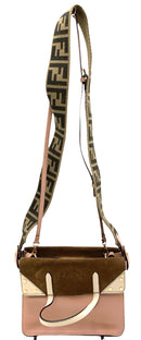 FENDI Pink Cream Leather Brown Suede Flip Crossbody Bag