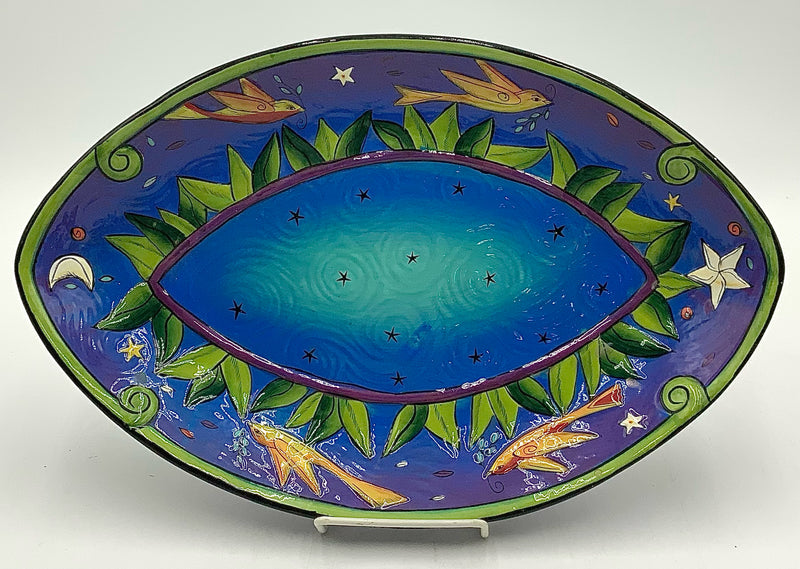 Handmade Pottery Plate with Blue Bird Motif