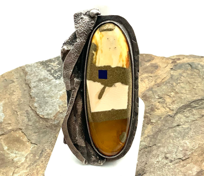 Sterling, Amber & Lapis Ring