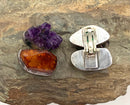 Rebecca Collins Sterling, Amethyst & Amber Clip-On Earrings