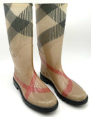 BURBERRY Tan Red Black Check Rubber Rain Boots 39