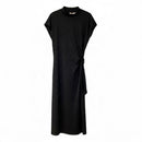 ESQUALO Black Side Tie Band Collar Cap Sleeve Dress