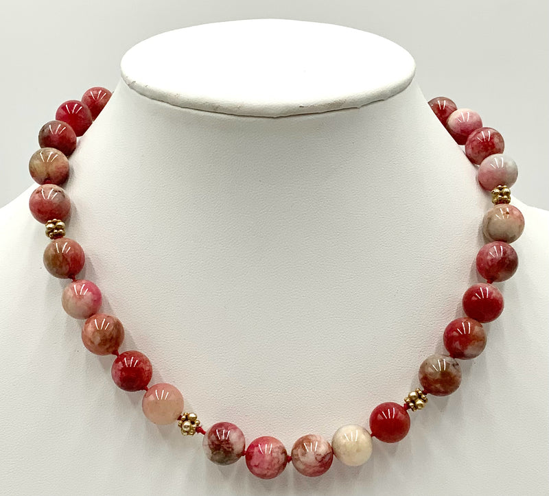 Gold Over Sterling & Thulite Beaded Necklace