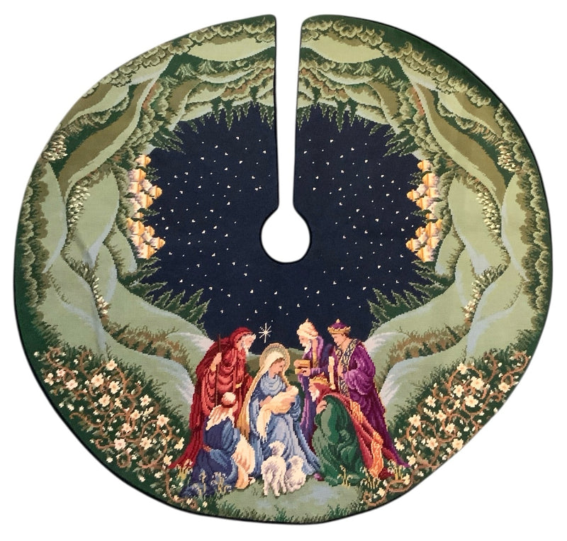 Vintage Needlepoint Tree Skirt with Nativity Motif