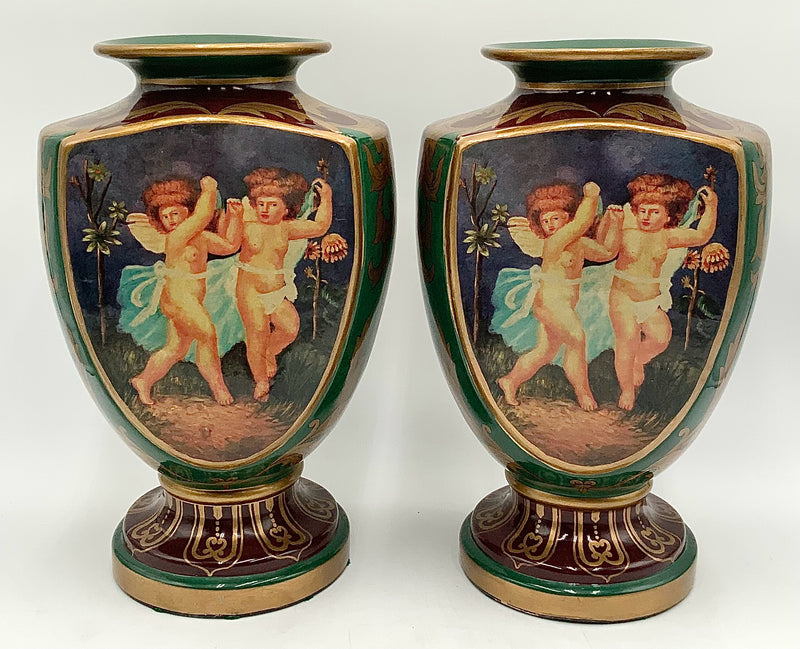 Pair of Decorative Vases with Cherub Motif