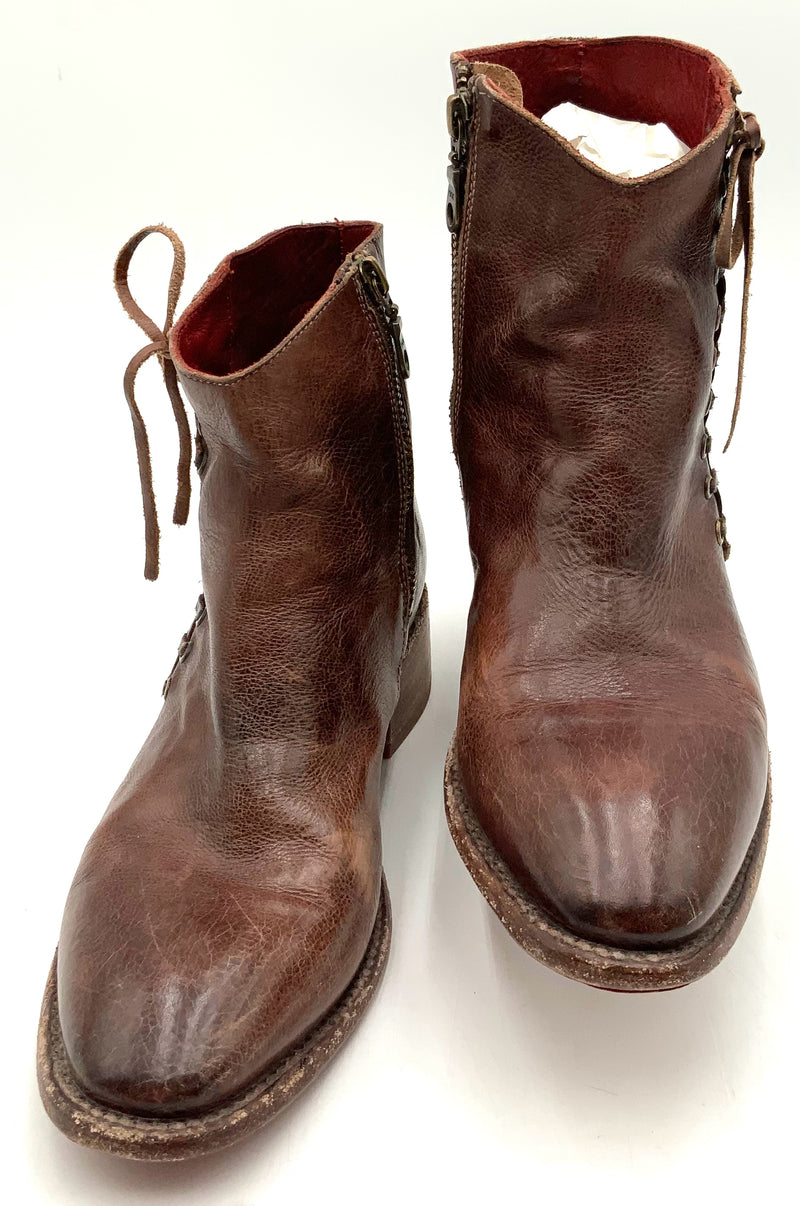 BEDSTU Brown Lea Lace-Up Side Zip "Aldina" Ankle Boots 8.5