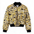 MOSCHINO Black/Tan Gold Chain Logo Pattern Zip Bomber Jacket