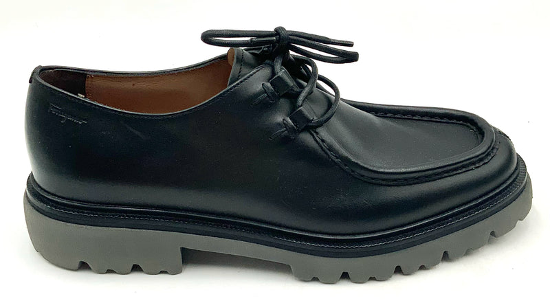 FERRAGAMO Black Calf Leather Italo Lace Up Shoes 10