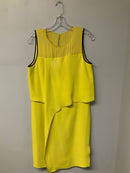 REED KRAKOFF Yellow/Black Trim Draped S/L Silk Dress