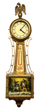 Painted Banjo Style Clock With Eagle Pediment