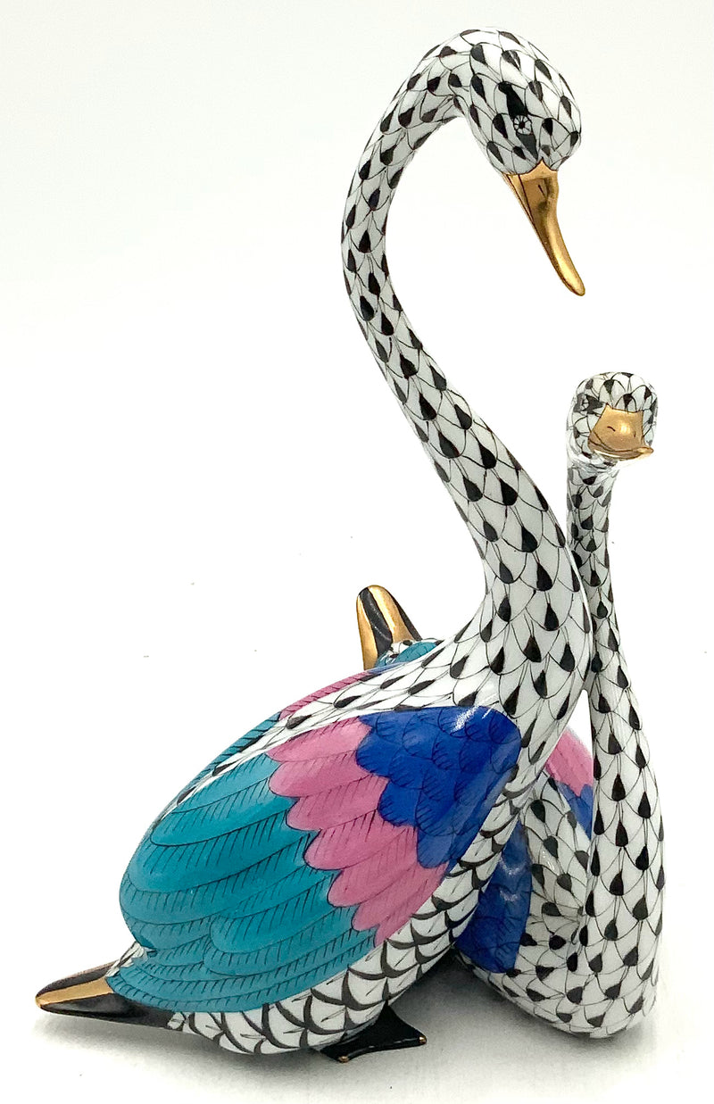 Herend Black Fishnet Swans