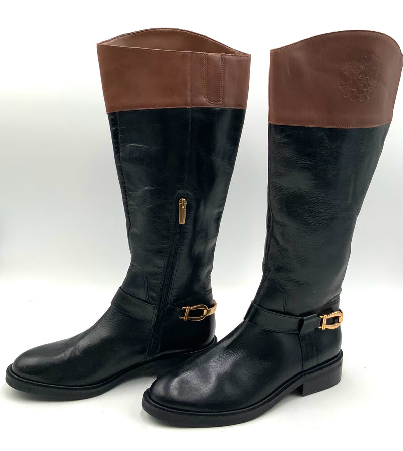 VINCE CAMUTO Black Brown Leather Amanyir Riding Boots 8