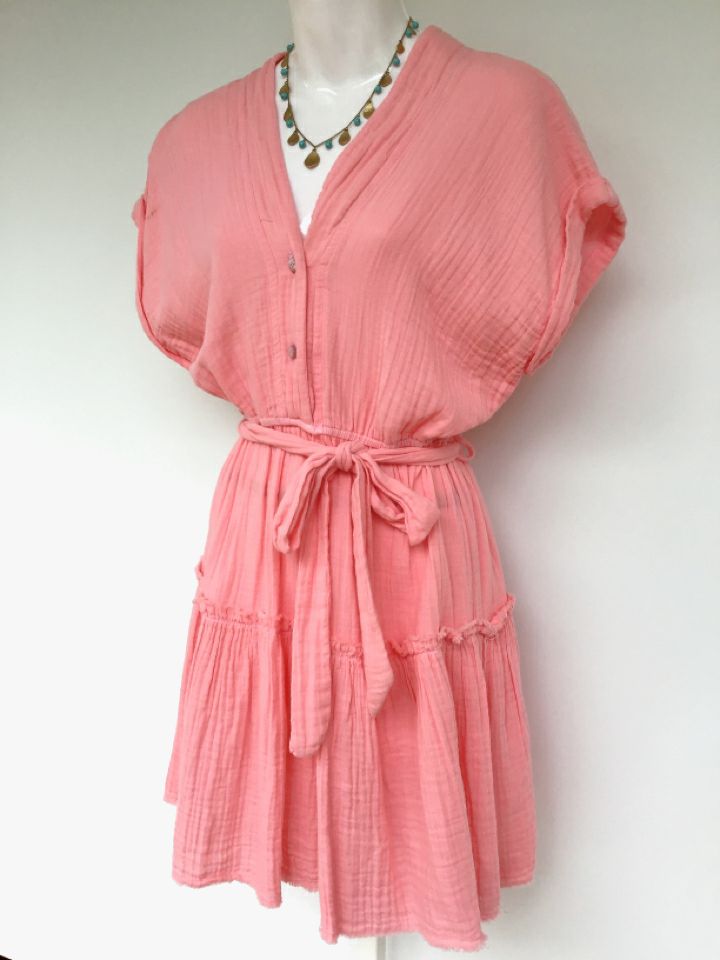 STARK Coral Cotton Gauze S/S Belted Dress
