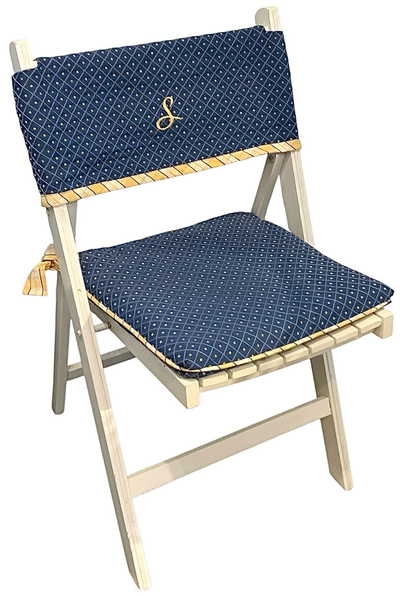 Set/4 Folding White Chairs with Fabric Seats