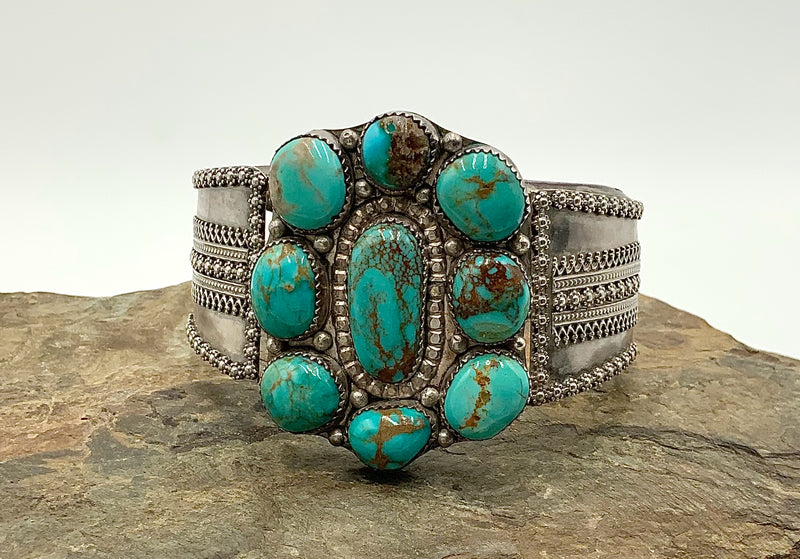 Navajo Hoskie Yazzie Sterling & Turquoise Cuff Bracelet