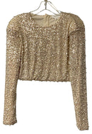 MABLE Champagne w/Faux Pearls & Sequins L/D Crop Top