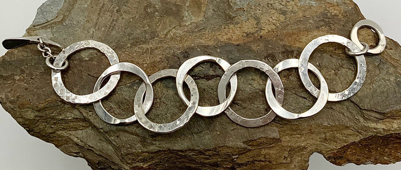 Sterling Hammered & Stamped Large Link Bracelet