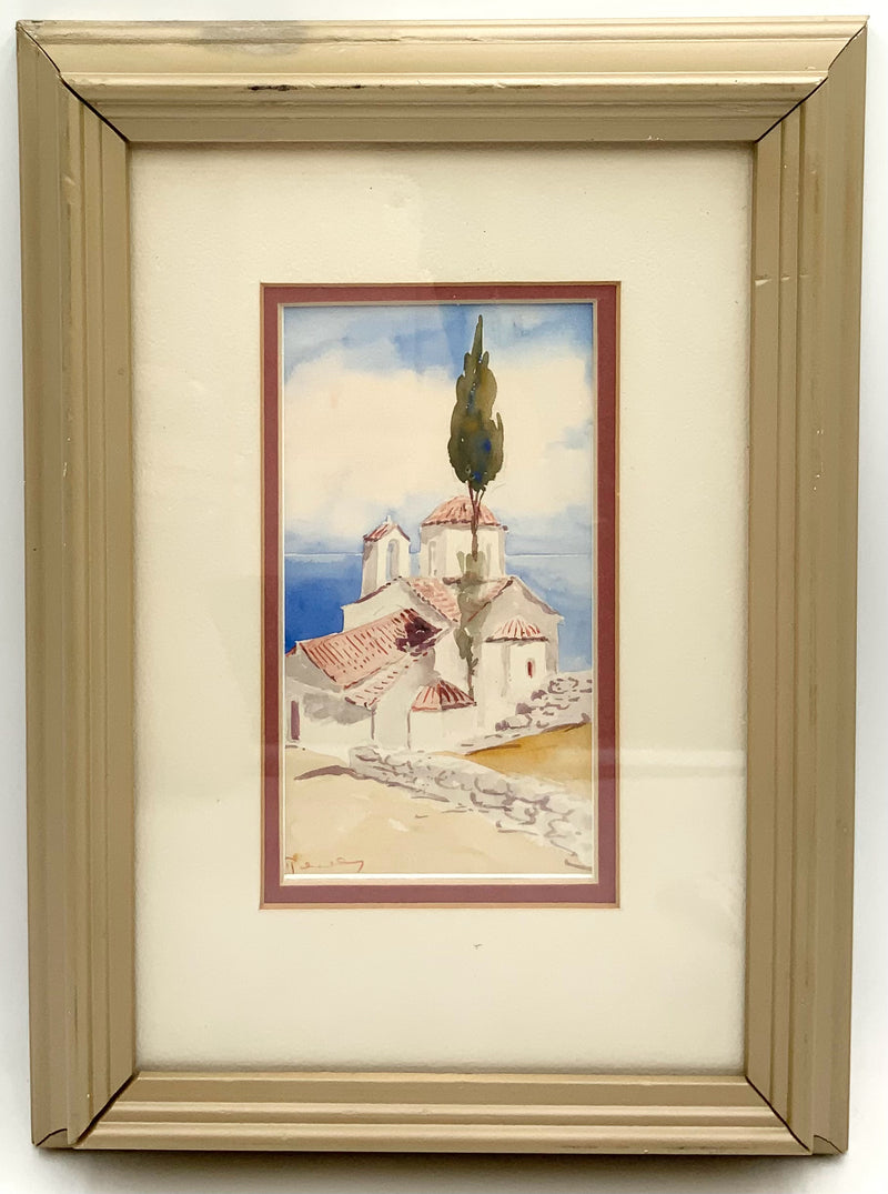 Signed Watercolor of Mediterranean Home