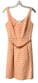 TRINA TURK Coral/Off-White Geo Print Fit and Flare S/L Dress