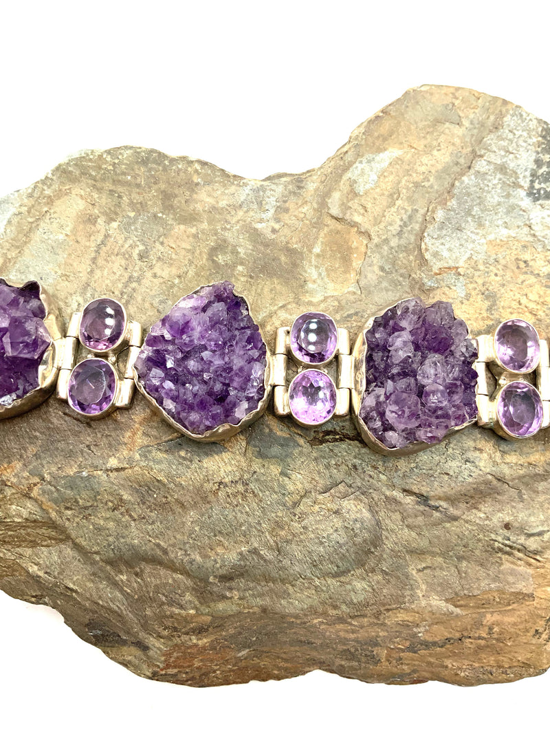 Sterling, Amethyst & Amethyst Druzy Bracelet