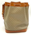 CELINE Vintage Tan Leather Beige Coated Canvas Triomphe Bucket Bag