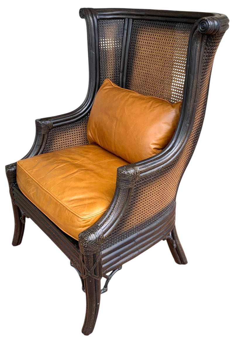 Double Cane Back Rattan Chair with Leather Cushion