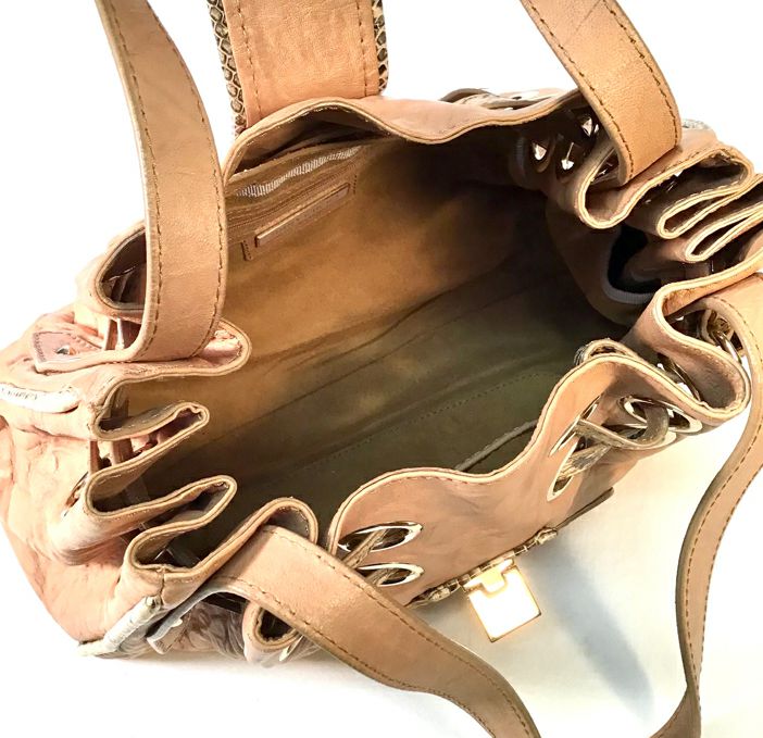 JIMMY CHOO Tan Leather Neutral Python Trim Small Ramona Shoulder Bag