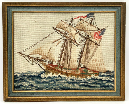 Vintage Americana Framed Needlpoint of Clipper