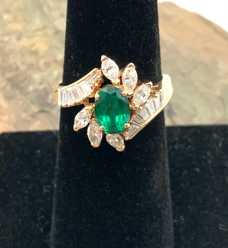 14kt Gold, Diamond & Emerald Ring