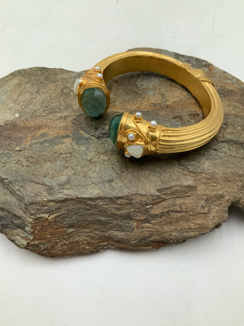 Julie Vos Gold Plated Simulated Aqua Marine & Pearl Bracelet
