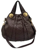 GUCCI Brown Embossed Leather GG Hysteria Pleated Large Hobo