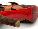 CHRISTIAN LOUBOUTIN Brown Suede Tan Leather Ankle Wrap Buckl H/H Booties 39