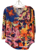 NALLY & MILLIE Orange/Blue/Pink Floral 1/4 B/D 3/4 Sleeve Top