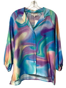 JOHNNY WAS Teal Purple Silk Marbled Silk B/D Raglan Top