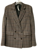THEORY Grey/Brown Plaid Double Breasted Wool Blazer & Straight Leg Pants 2 PC