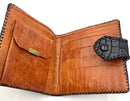 Vintage Black Crocodile Top Stitched Leather Bifold Snap Wallet