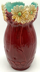 Antique Majolica Vase with Floral Border