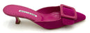 MANOLO BLAHNIK Fuchsia Tweed Leather Square Buckle Mules 38.5
